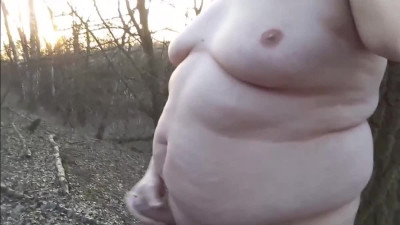 Fat gay man masturbates outdoors alone