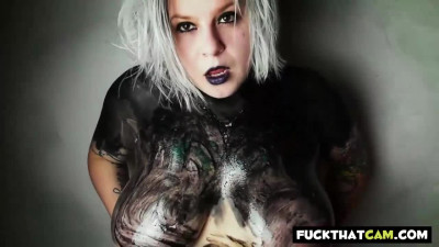 Big-Bodied Blonde Goth Babe's Solo Cam Show