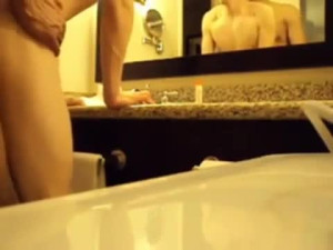 Interracial Couple's Bareback Bathroom Fuck