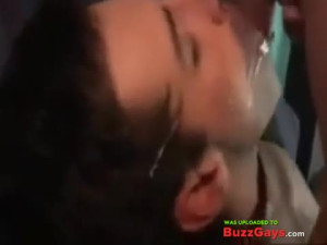 Bareback Gangbang Twink Gets Mouthful of Cum