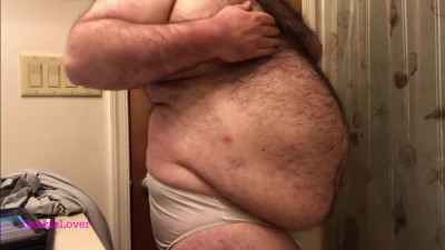 Fat Bear Strokes Clitty and Plays with Belly and Breasts