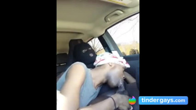 Black Crossdresser Blowjob in Car